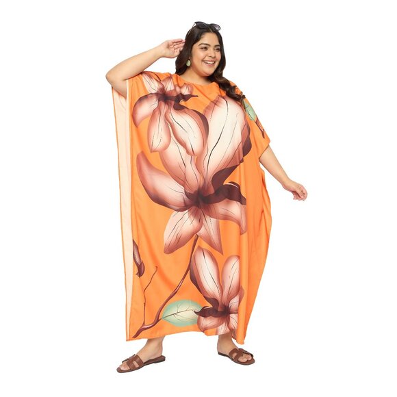 Gypsie Blu Plus Size Caftan Dress Floral Printed Polyester Maxi Dresses for Lady - Picture 3 of 8